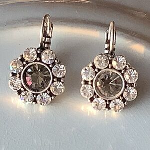 Fossil Silver tone Earrings with lots of Sparkly Stones in a Flower Shape